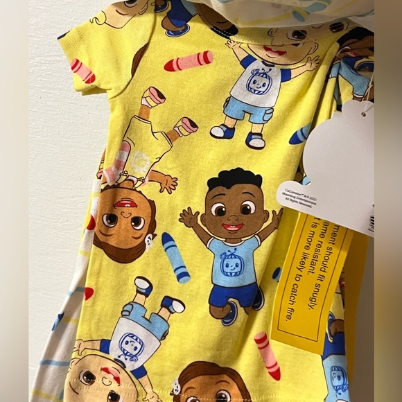 Cocomelon Snug Fit Pajama Set Toddler Unisex Boy Girl 4pc Yellow Blue Stripe New - Picture 2 of 4